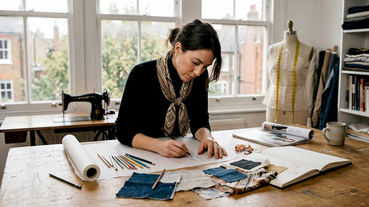 Designer sketching fashion trends in studio