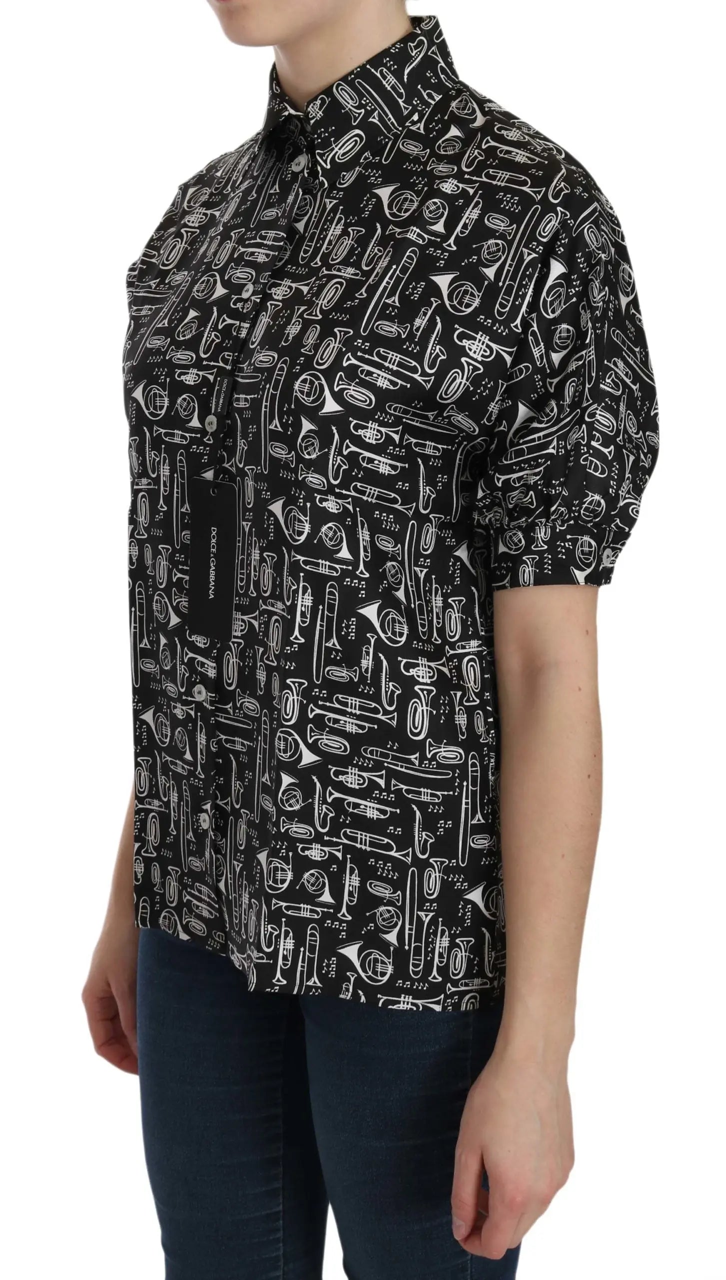 Dolce & Gabbana Elegant Musical Instrument Silk Top Dolce & Gabbana