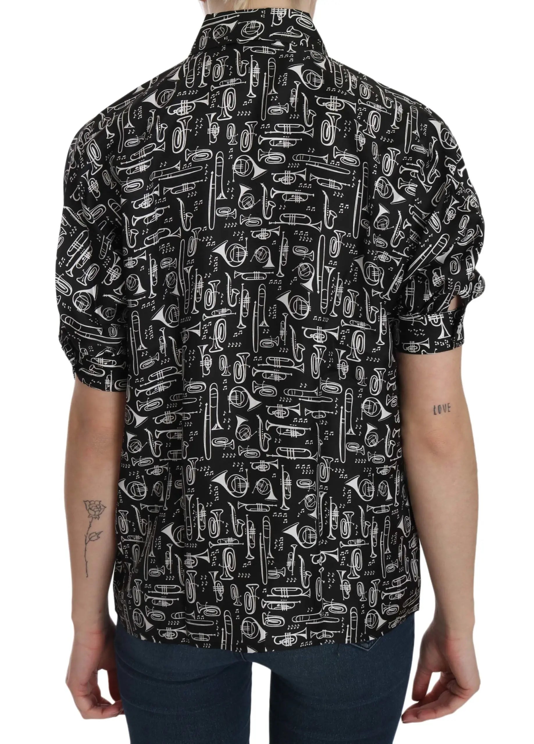 Dolce & Gabbana Elegant Musical Instrument Silk Top Dolce & Gabbana