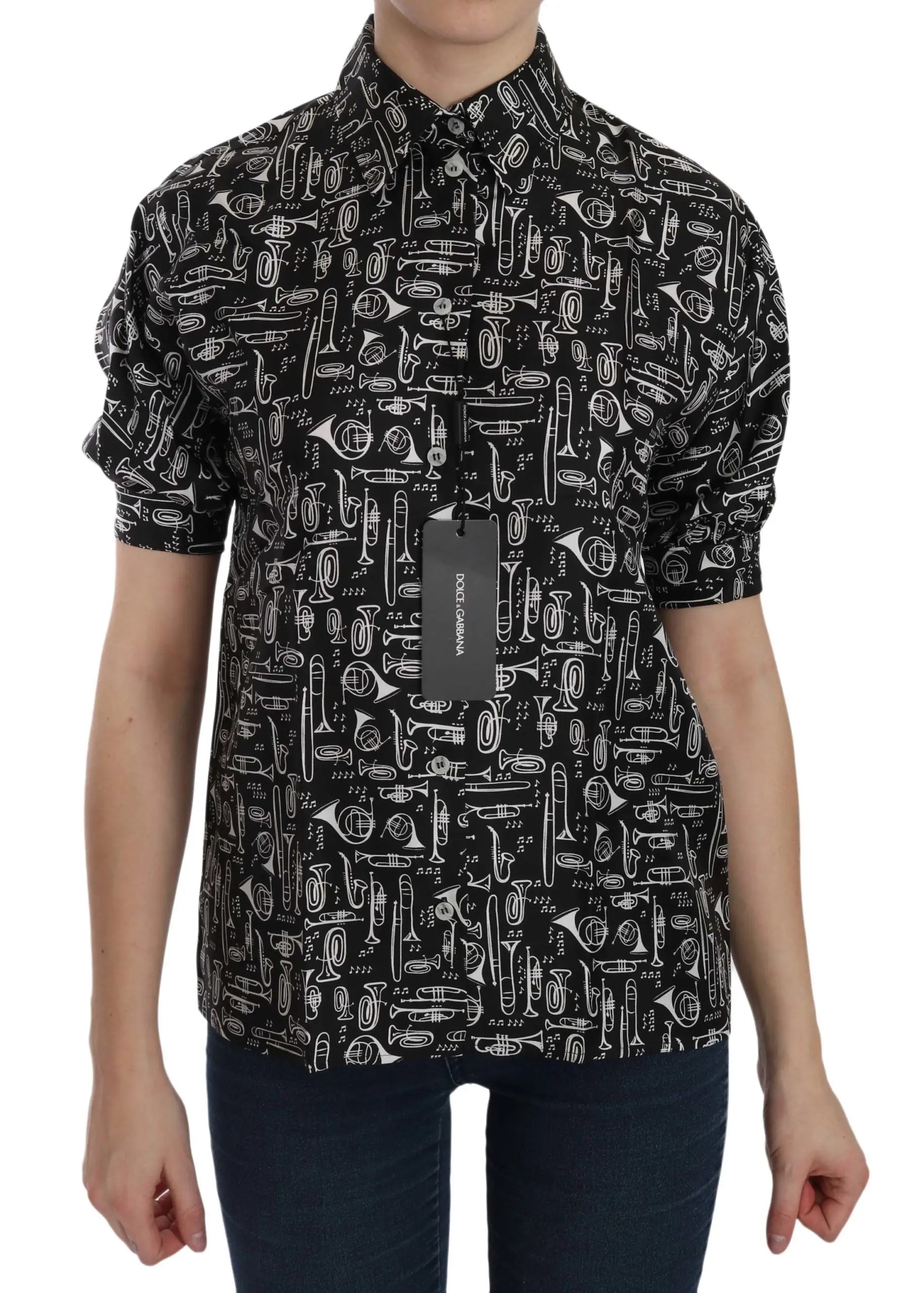 Dolce & Gabbana Elegant Musical Instrument Silk Top Dolce & Gabbana