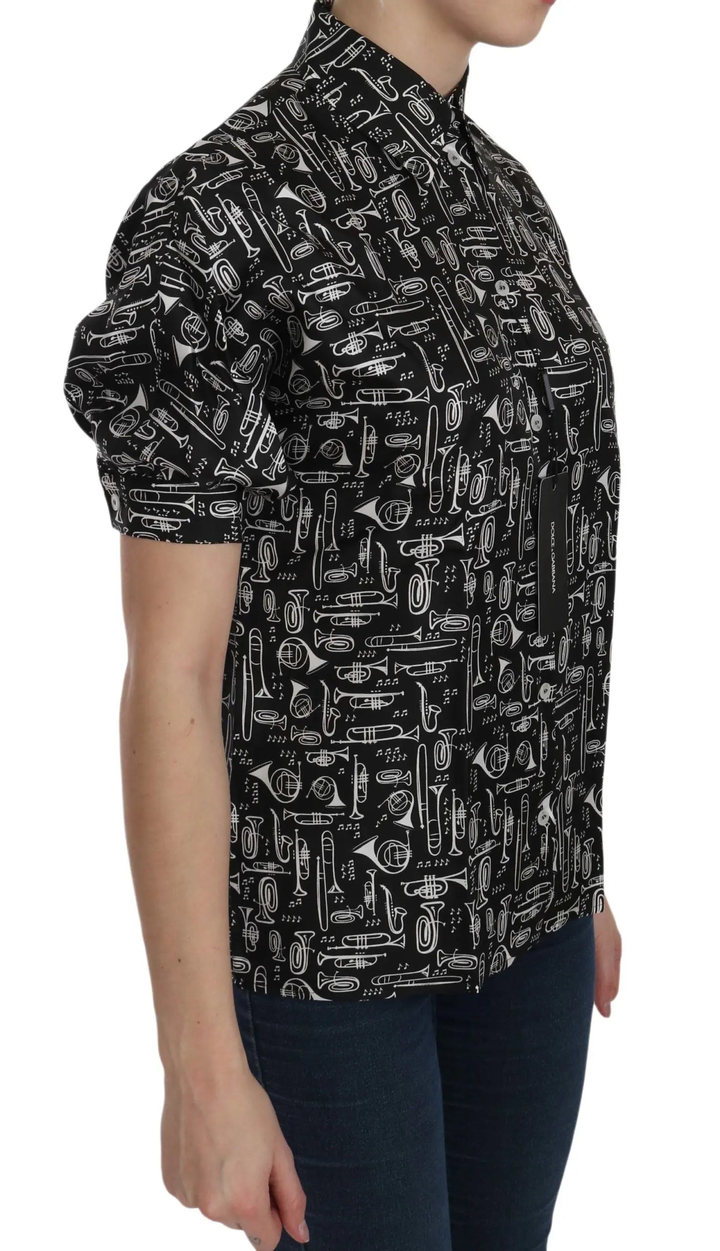 Dolce & Gabbana Elegant Musical Instrument Silk Top Dolce & Gabbana