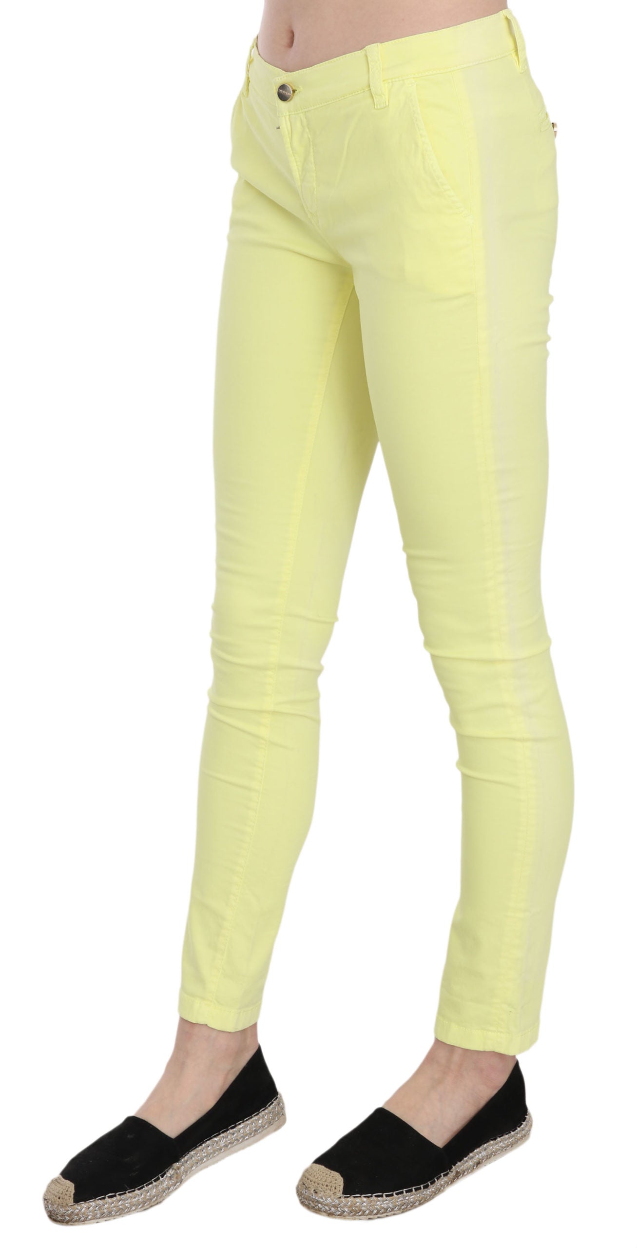 PINKO Yellow Cotton Stretch Low Waist Skinny Casual Trouser Pants PINKO
