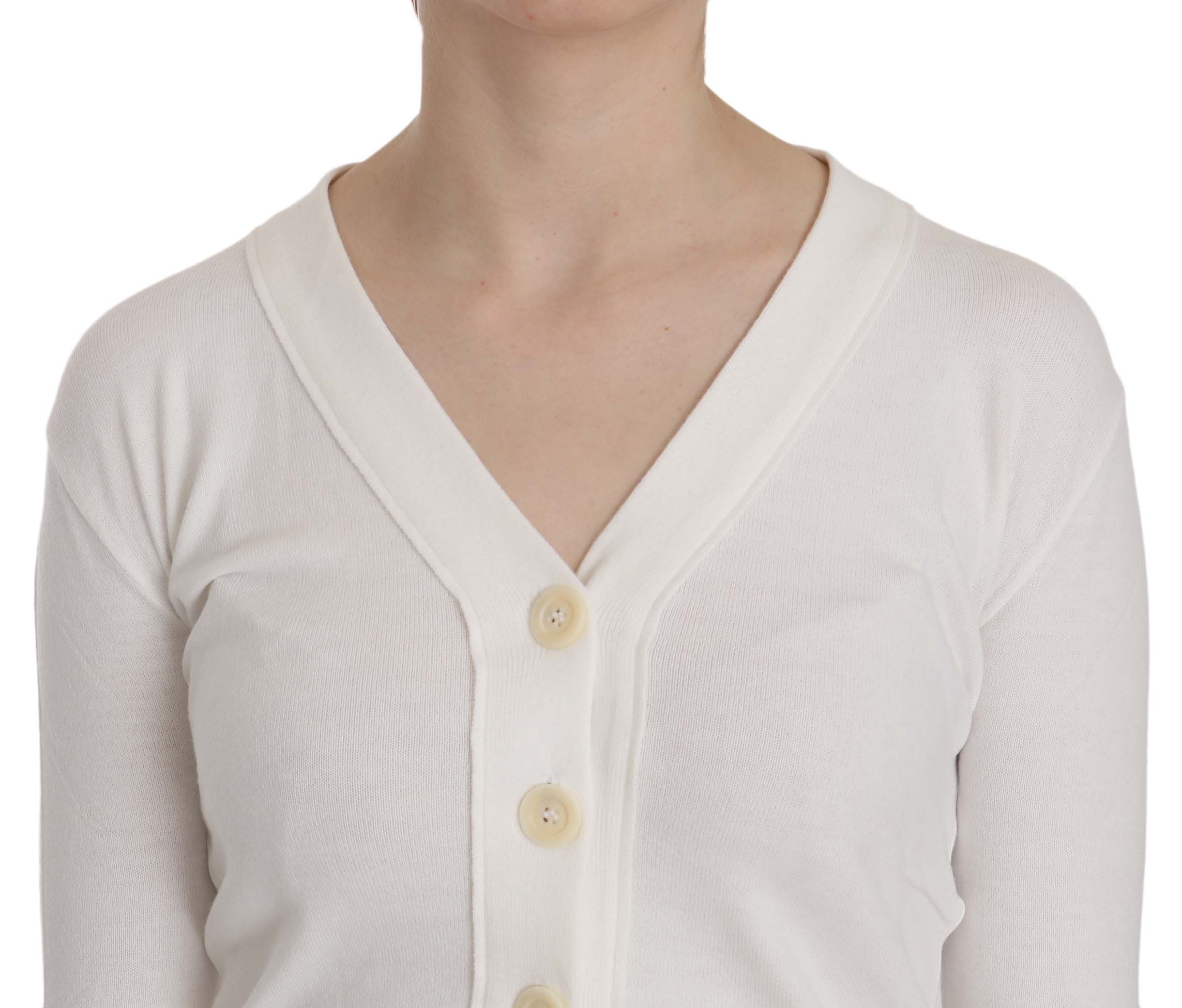 BYBLOS White V-neck Long Sleeve Cropped Cardigan Tops Sweater BYBLOS