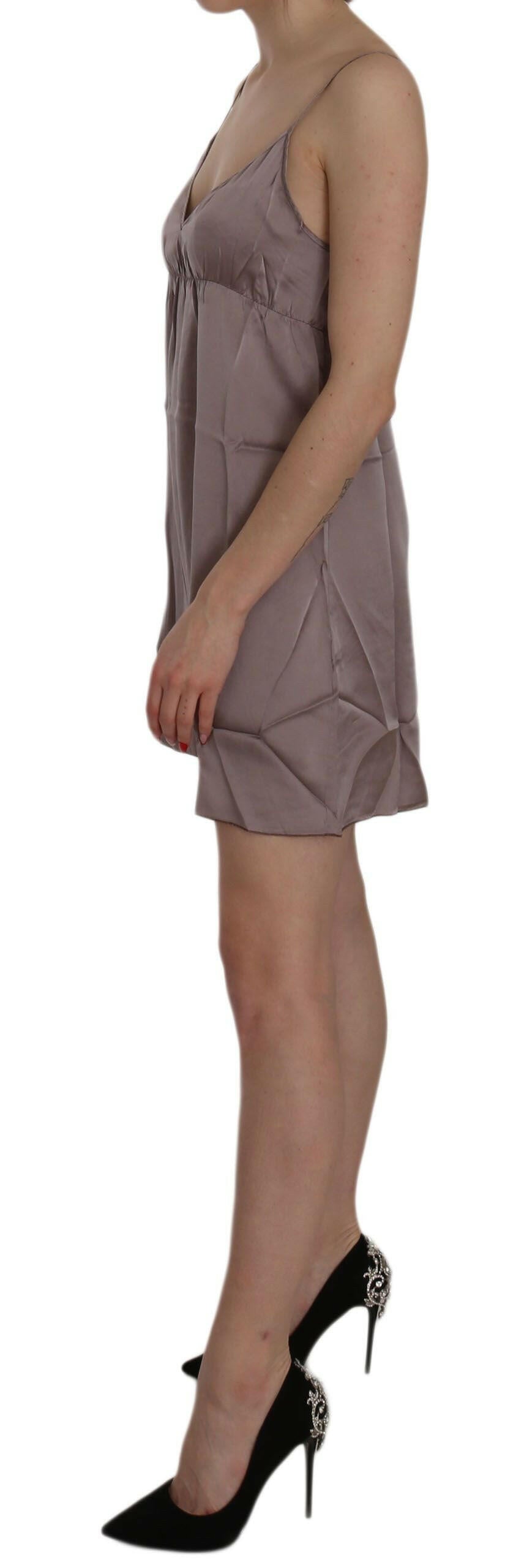 PINK MEMORIES Purple Spaghetti A-line Mini Silk Dress.