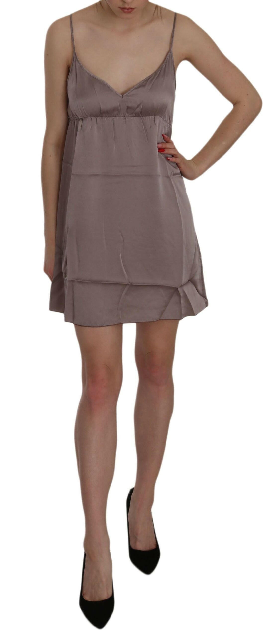 PINK MEMORIES Purple Spaghetti A-line Mini Silk Dress.