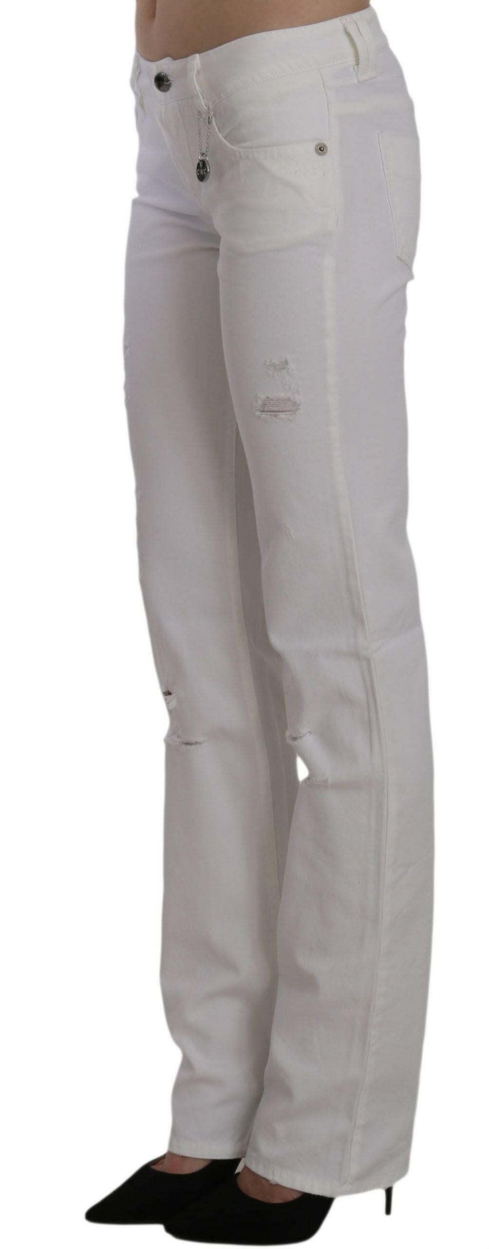 Costume National White Cotton Slim Fit Straight Jeans Pants.