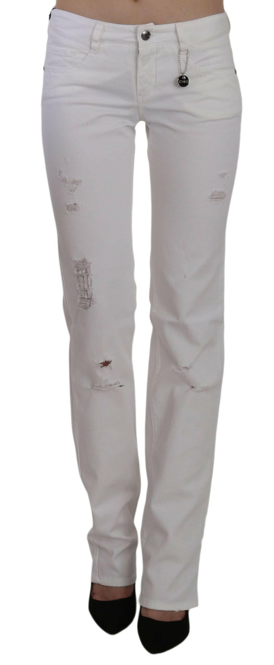 Costume National White Cotton Slim Fit Straight Jeans Pants.