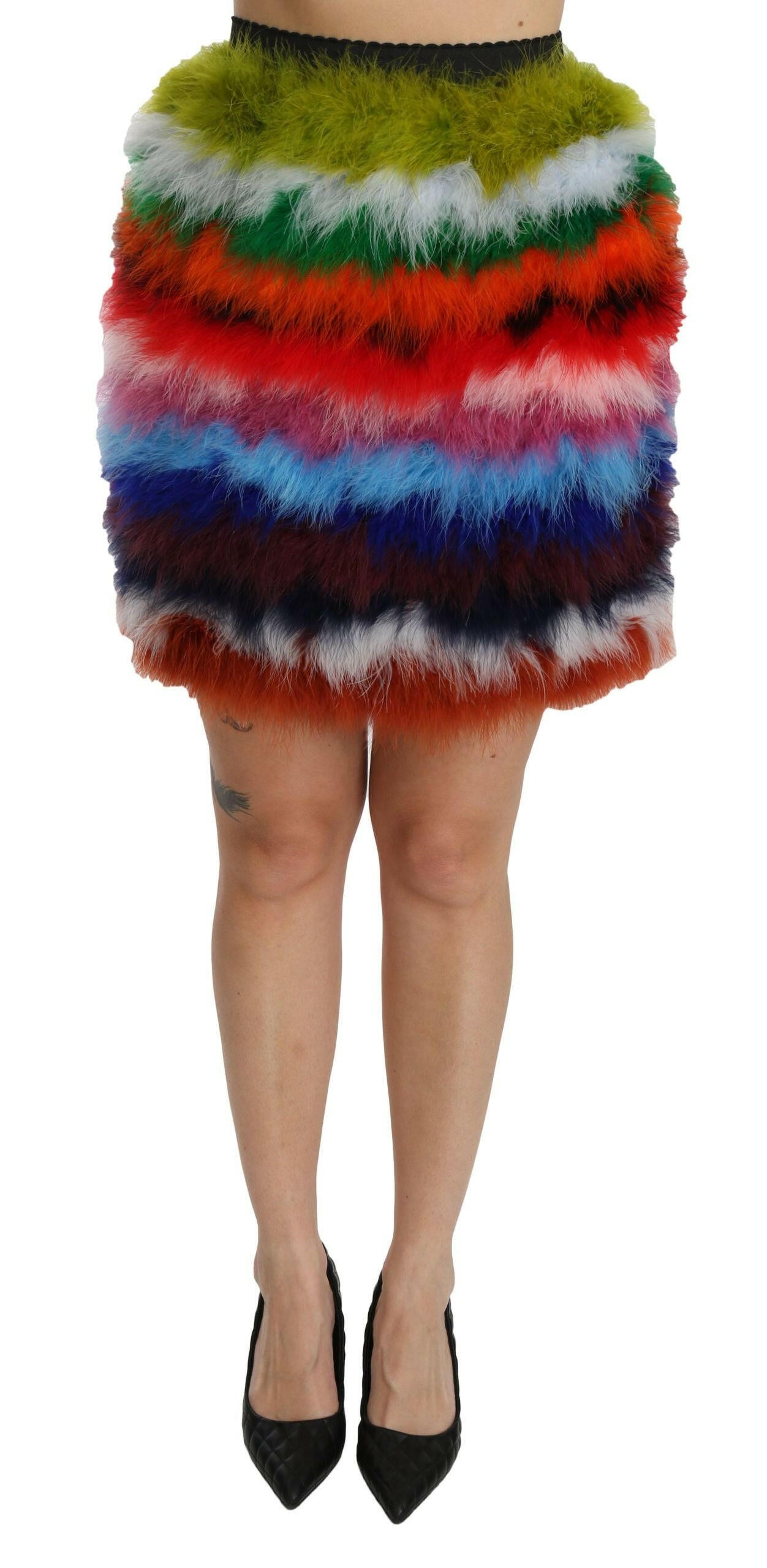 Dolce & Gabbana Red Blue High Waist Mini Feather Skirt.