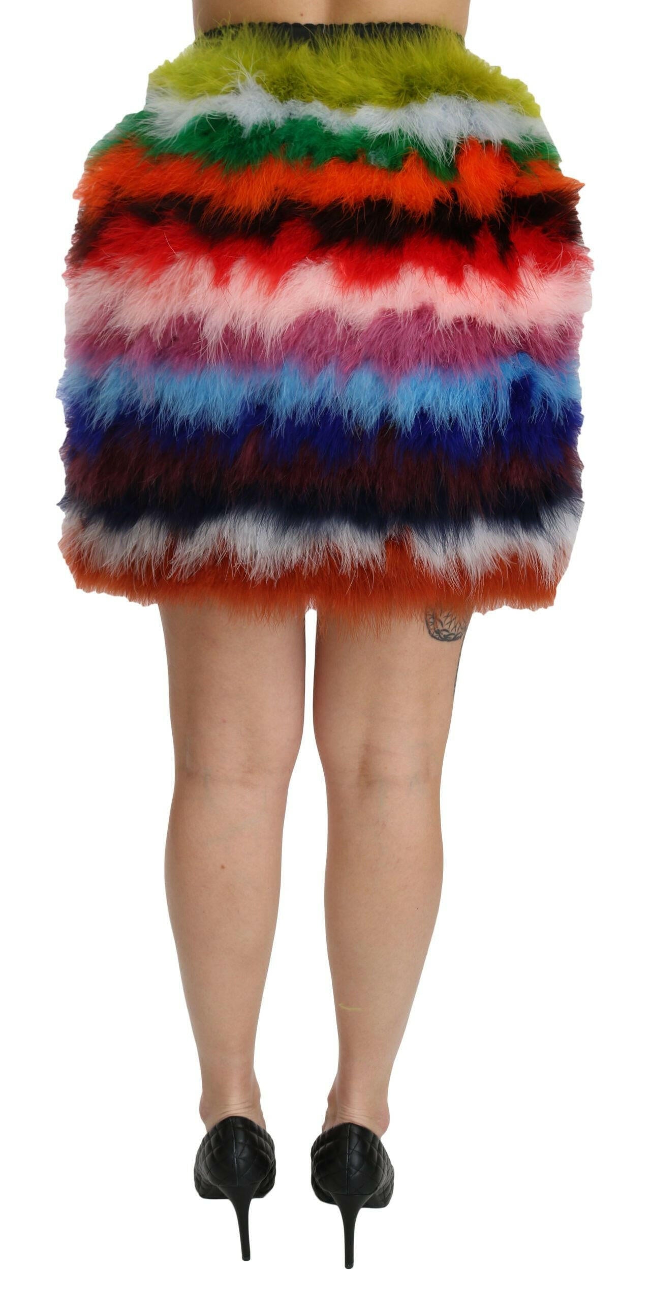 Dolce & Gabbana Red Blue High Waist Mini Feather Skirt.
