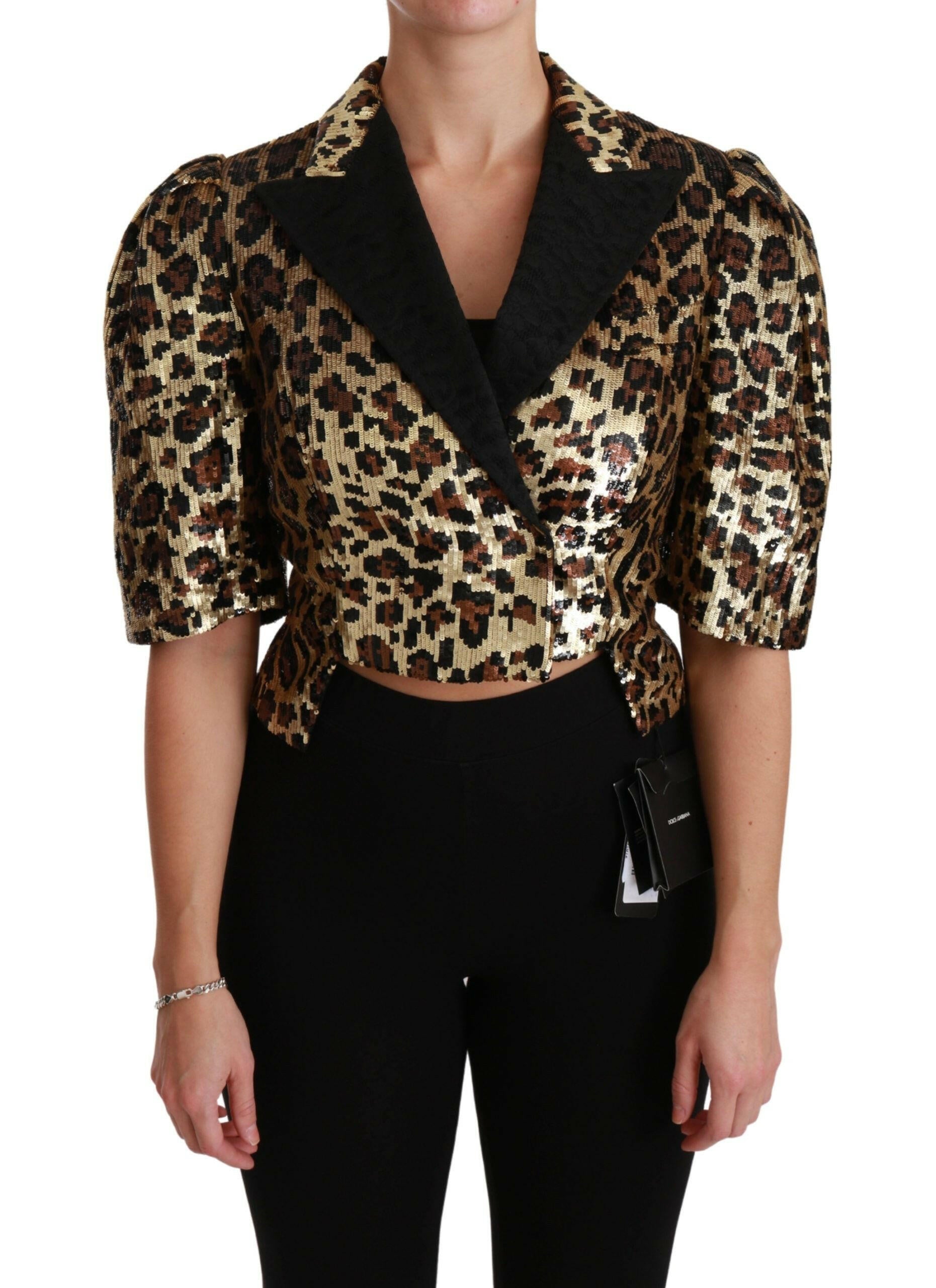 Dolce & Gabbana Blazer Gold Leopard Sequined Jacket.