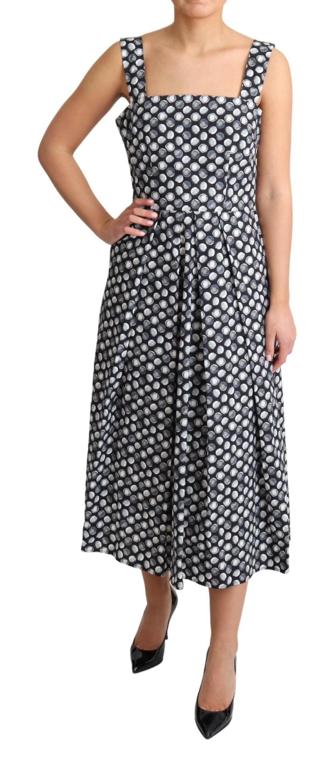 Dolce & Gabbana Blue Geometric Cotton A-Line Gown Dress.