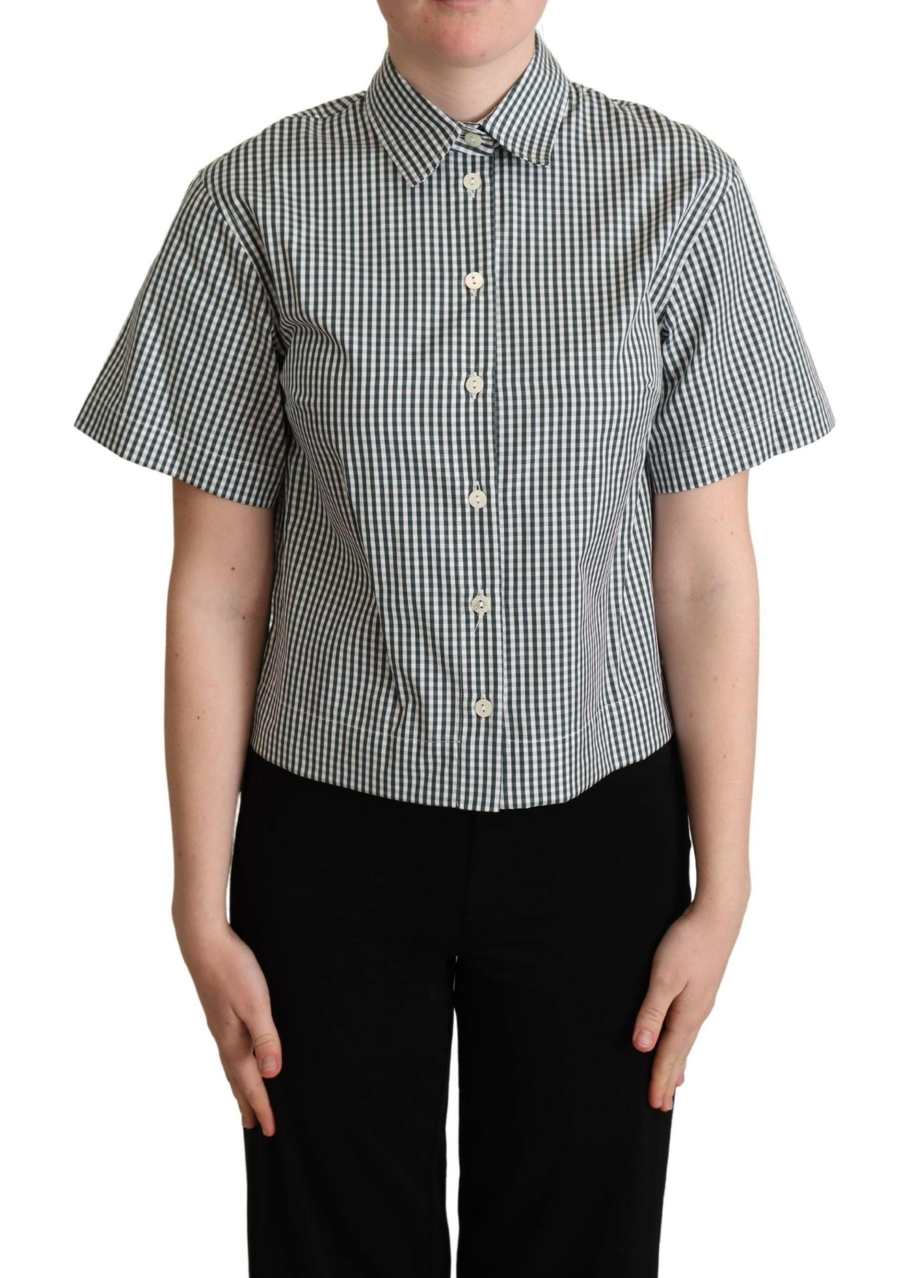 Dolce & Gabbana White Green Cotton Check Shirt Blouse Top.