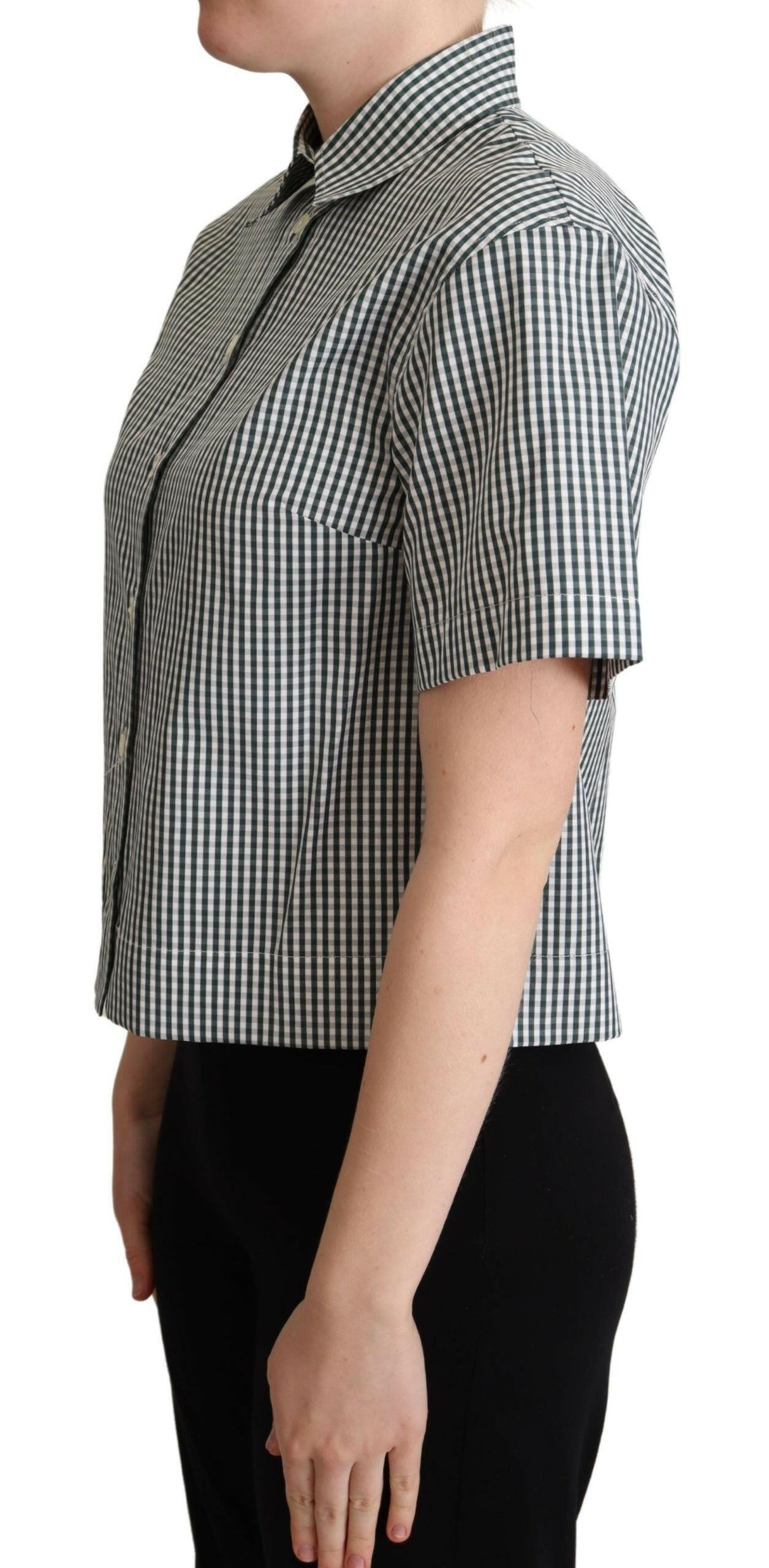 Dolce & Gabbana White Green Cotton Check Shirt Blouse Top.