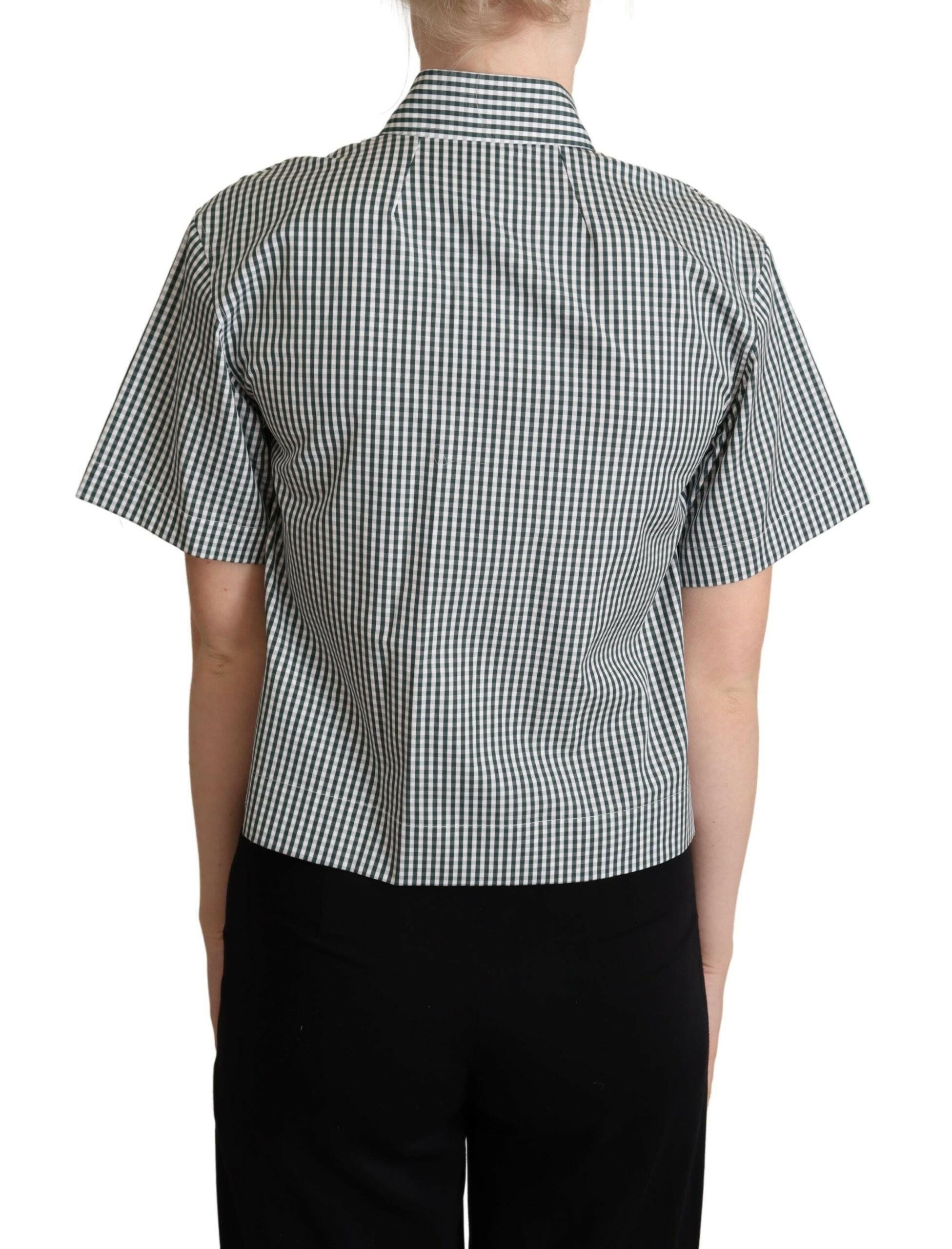 Dolce & Gabbana White Green Cotton Check Shirt Blouse Top.