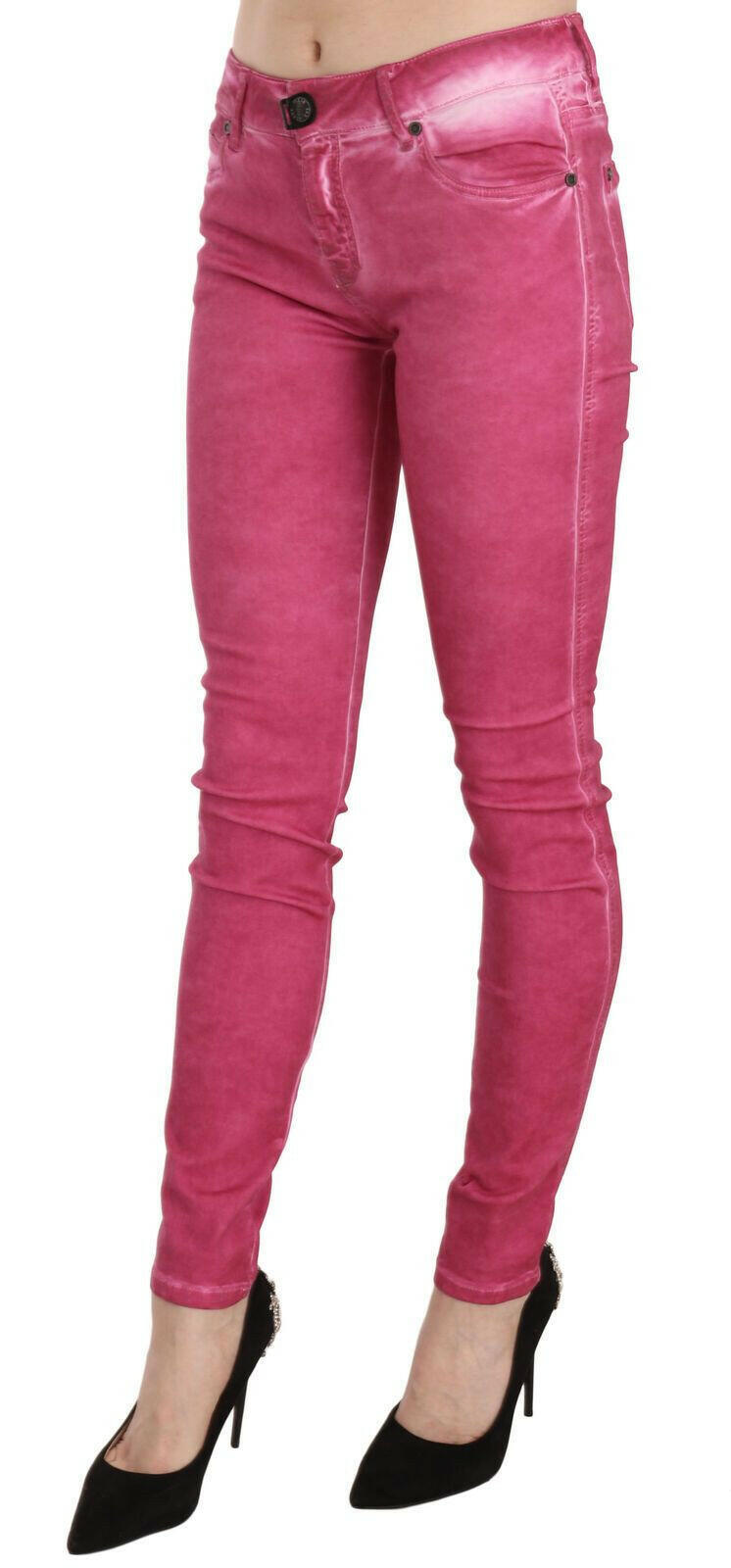 Dolce & Gabbana Pink Velvet Mid Waist Skinny Trouser Pants.