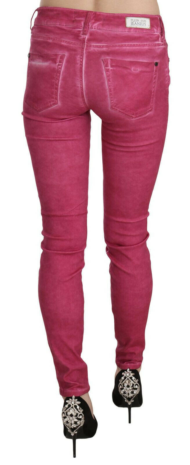 Dolce & Gabbana Pink Velvet Mid Waist Skinny Trouser Pants.