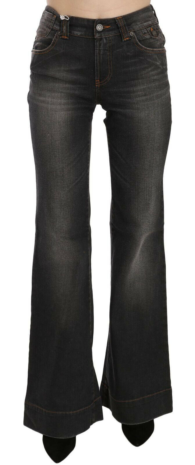 John Galliano Black Washed Mid Waist Flared Denim Casual Jeans.