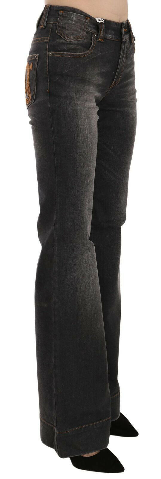 John Galliano Black Washed Mid Waist Flared Denim Casual Jeans.