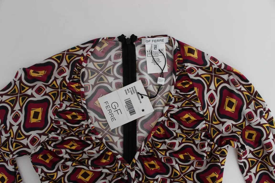 GF Ferre Chic Multicolor Cocktail V-Neck Dress GF Ferre