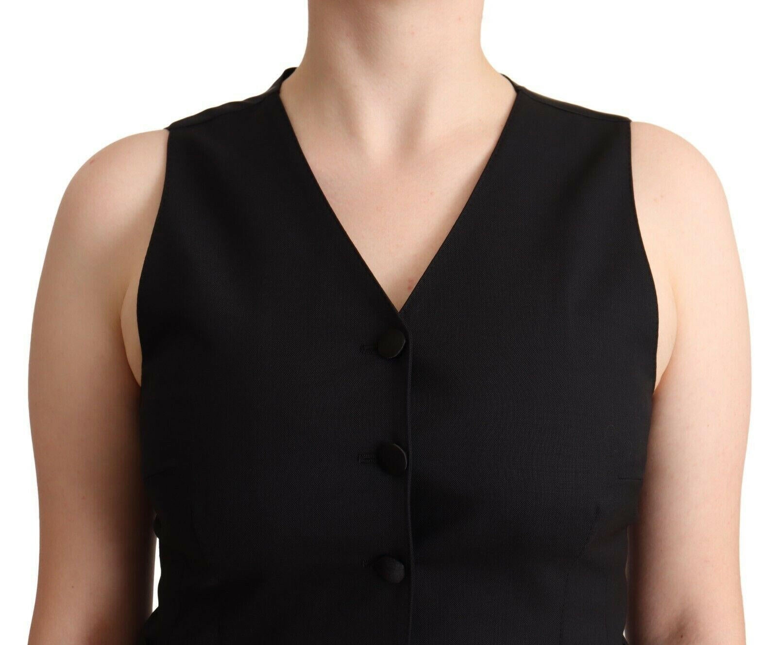 Dolce & Gabbana Black Button Down Sleeveless Viscose Vest Top.