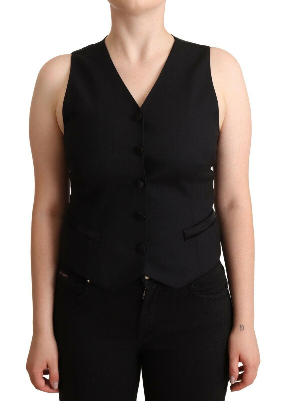 Dolce & Gabbana Black Button Down Sleeveless Viscose Vest Top.