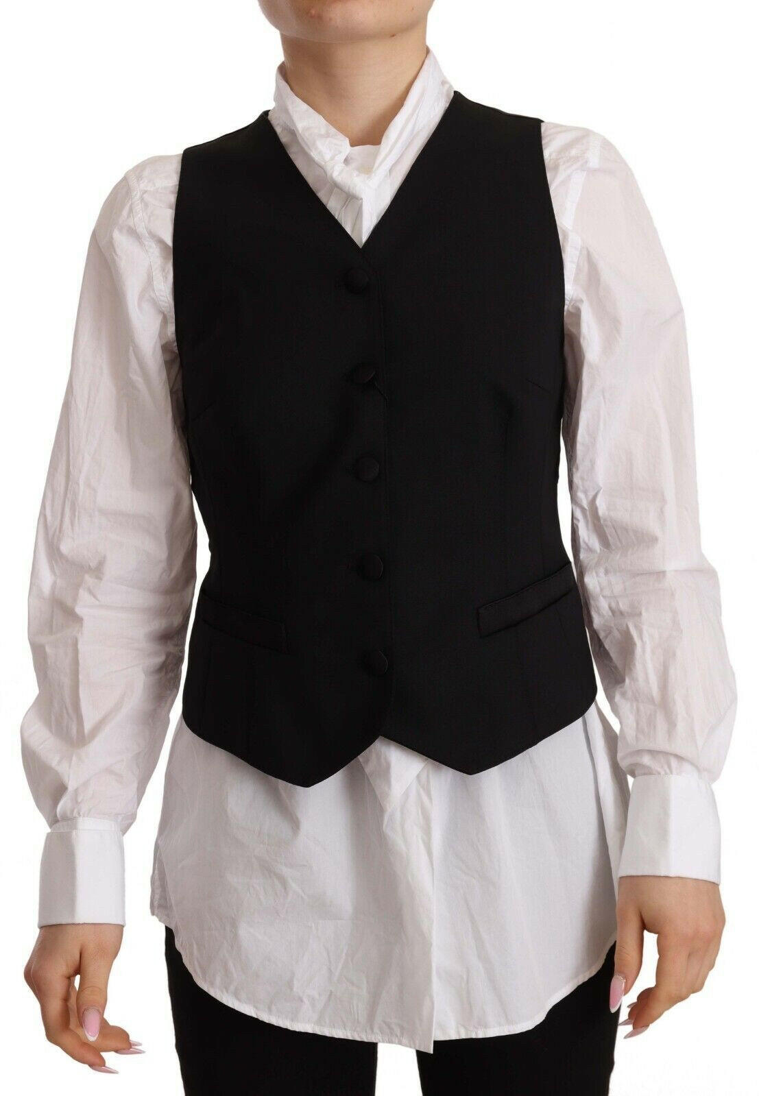 Dolce & Gabbana Black Button Down Sleeveless Vest Viscose Top.