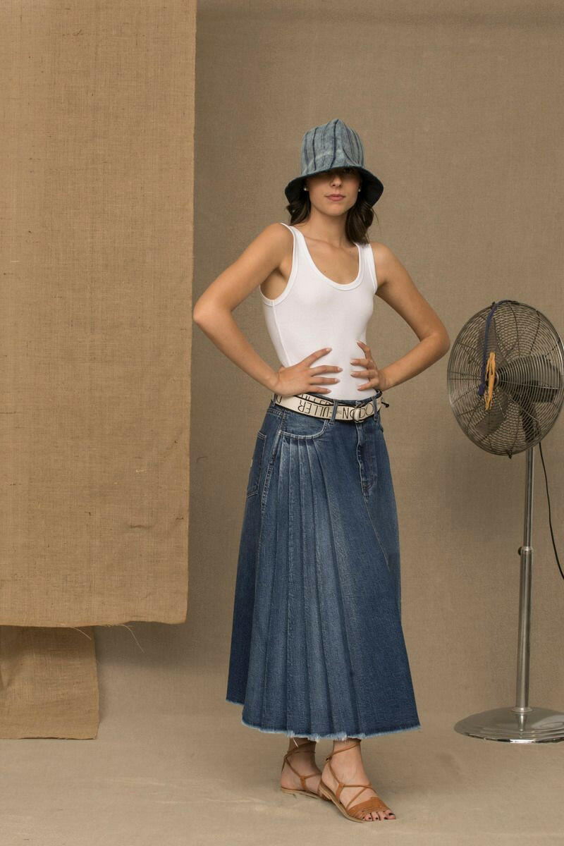 Don The Fuller Blue Cotton Women Skirt.
