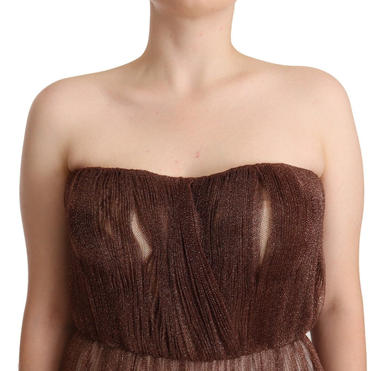 Dolce & Gabbana Elegant Metallic Bronze Long Gown Dolce & Gabbana