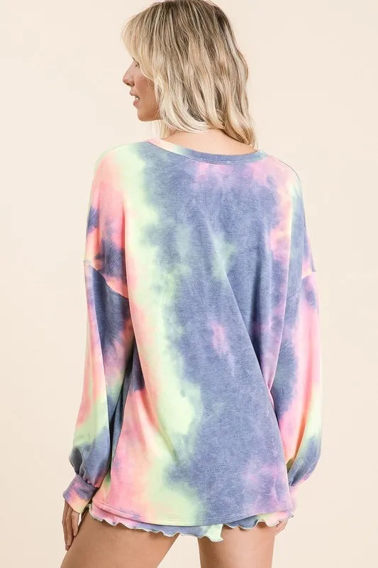 BiBi Tie Dye French Terry Top and Shorts Set.