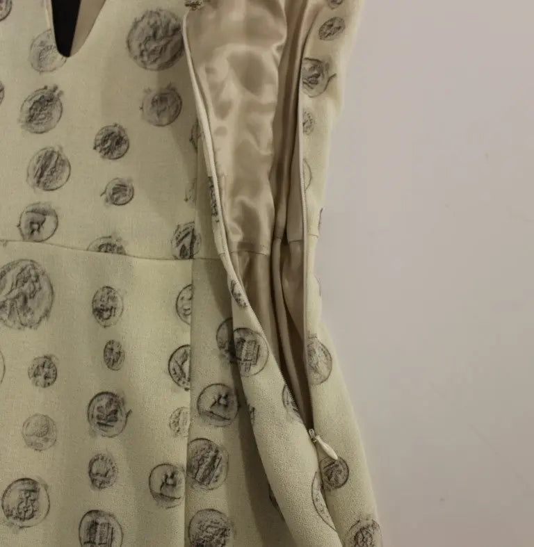 Andrea Incontri Elegant White Wool Shift Dress with Gray Print Andrea Incontri