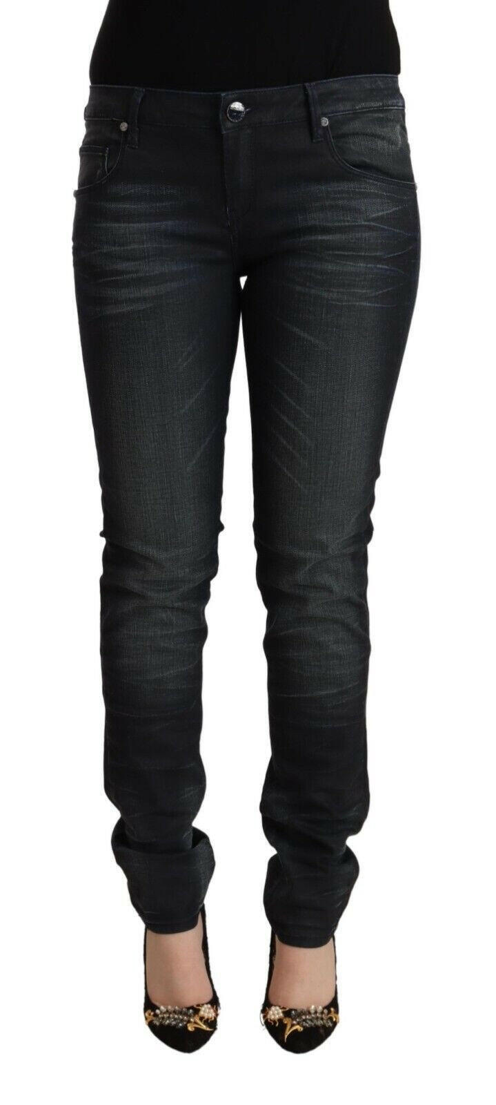 Acht Black Washed Cotton Low Waist Slim Fit Denim Jeans.
