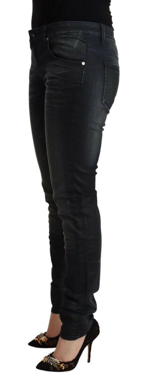 Acht Black Washed Cotton Low Waist Slim Fit Denim Jeans.