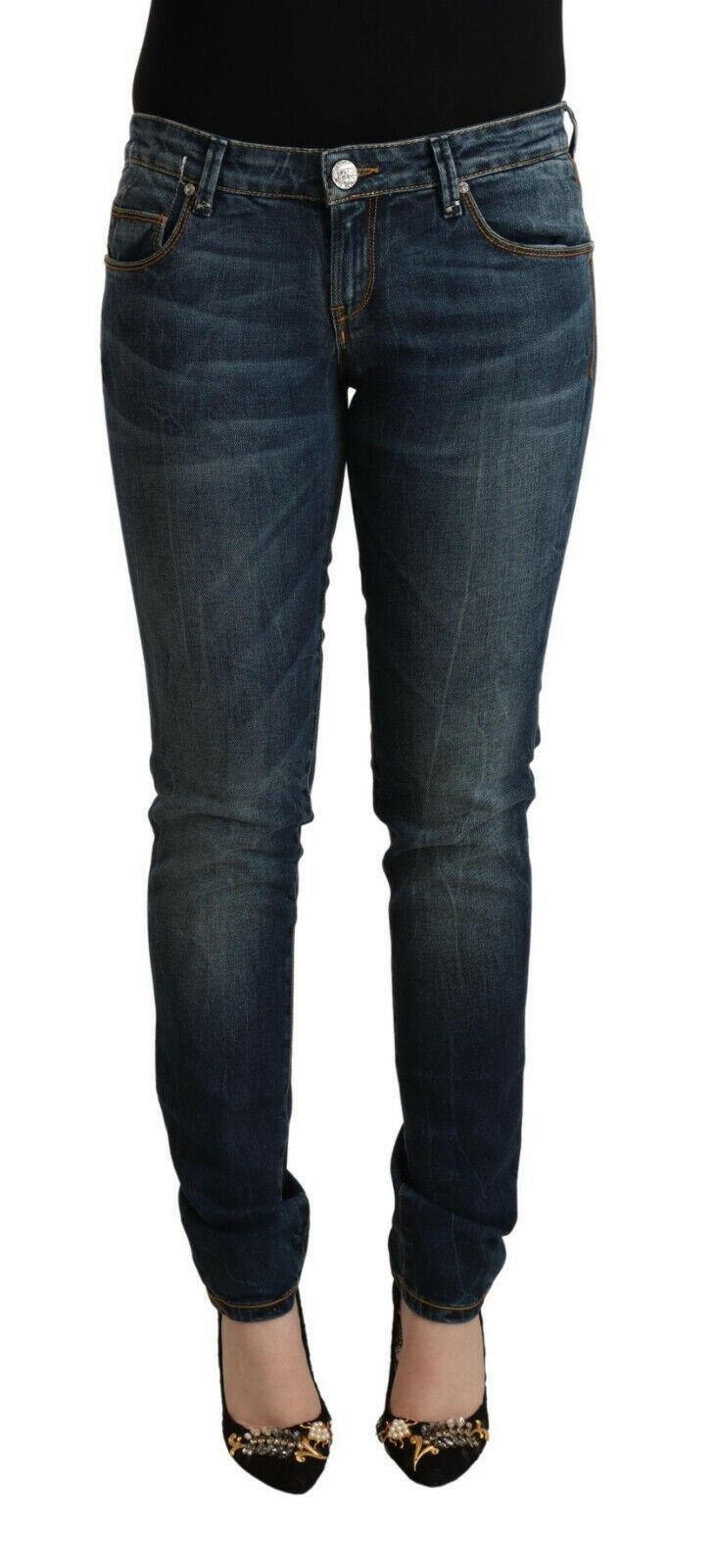 Acht Blue Washed Cotton Low Waist Slim Fit Denim Jeans.