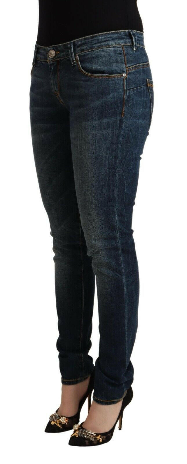 Acht Blue Washed Cotton Low Waist Slim Fit Denim Jeans.