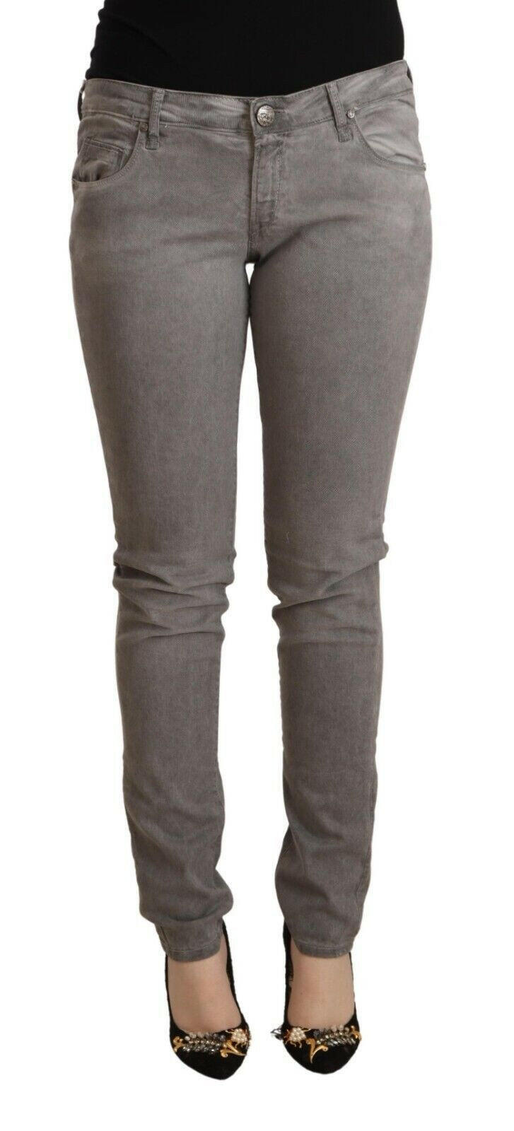 Acht Gray Cotton Low Waist Skinny Push Up Denim Jeans.