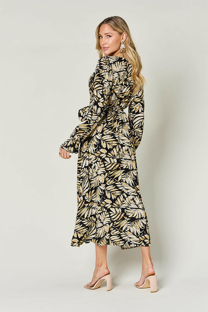 Double Take Full Size Tie Back Flounce Sleeve Dress.