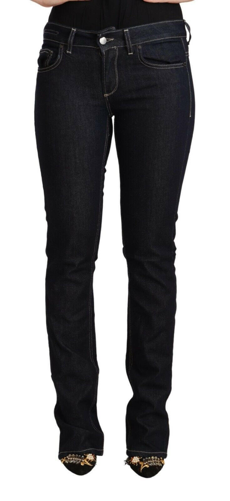 GF Ferre Black Cotton Stretch Low Waist Skinny Denim Jeans.