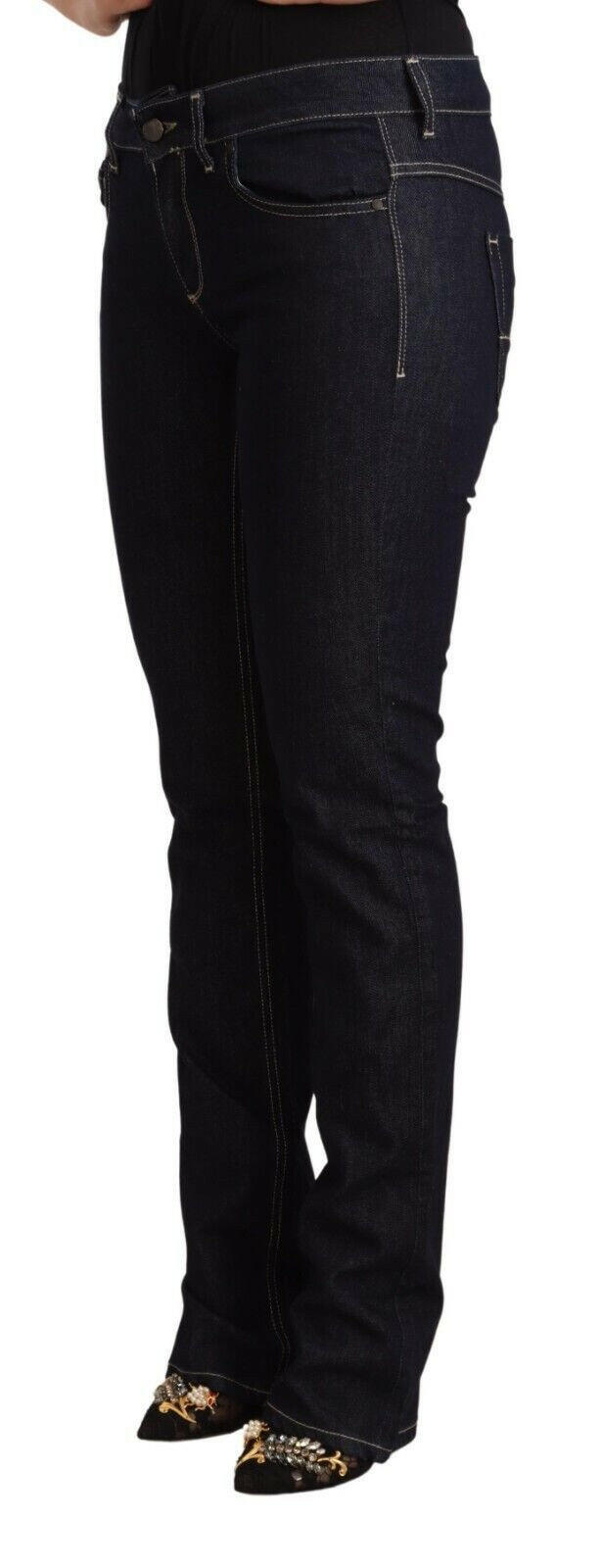 GF Ferre Black Cotton Stretch Low Waist Skinny Denim Jeans.