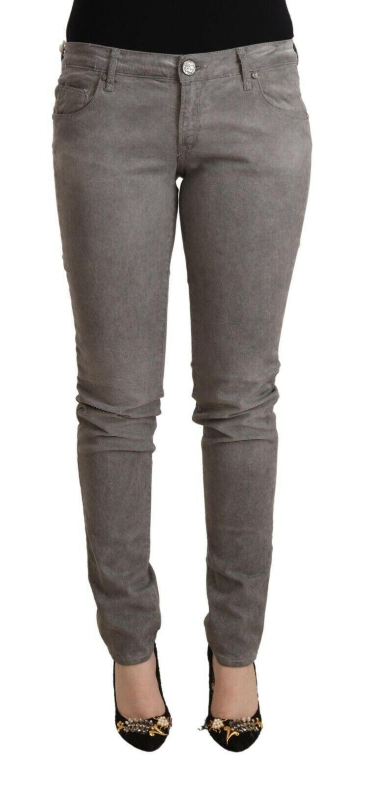 Acht Gray Cotton Low Waist Skinny Push Up Denim Jeans.