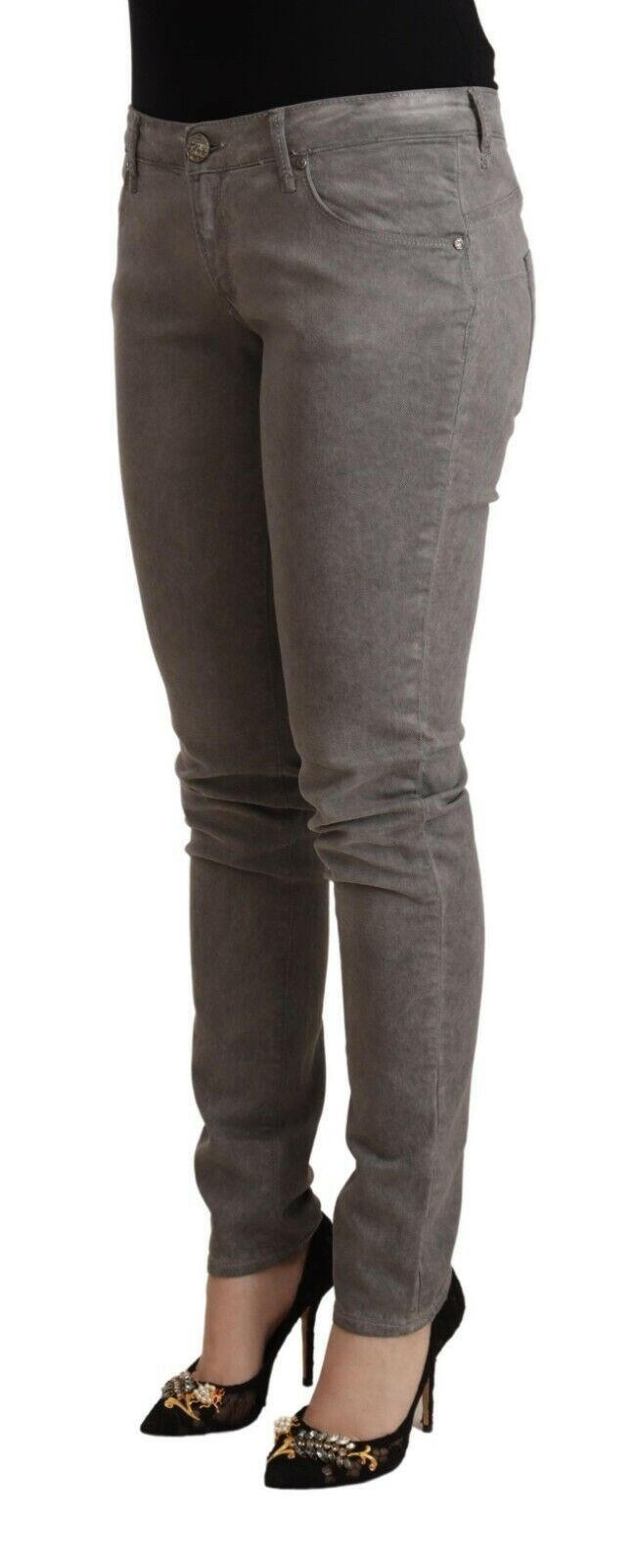 Acht Gray Cotton Low Waist Skinny Push Up Denim Jeans.