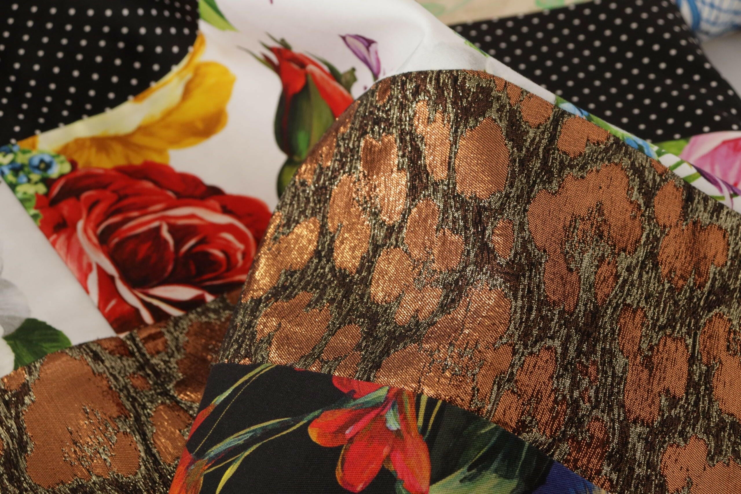 Dolce & Gabbana Multicolor Pachwork Floral Sheath Jaquard Mini Gown Dress.