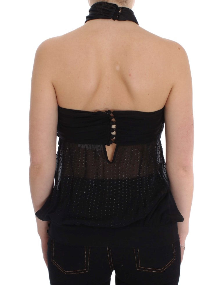Exte Elegant Black Evening Wrap Top Blouse Exte