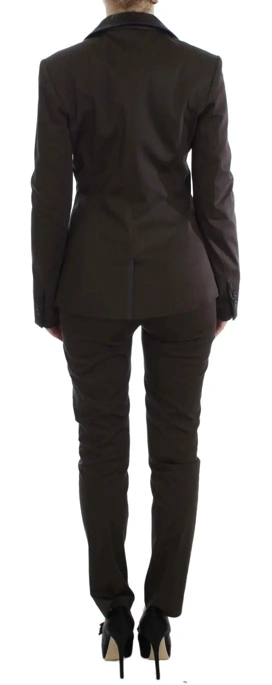Exte Chic Brown Cotton-Elastane Suit Set Exte
