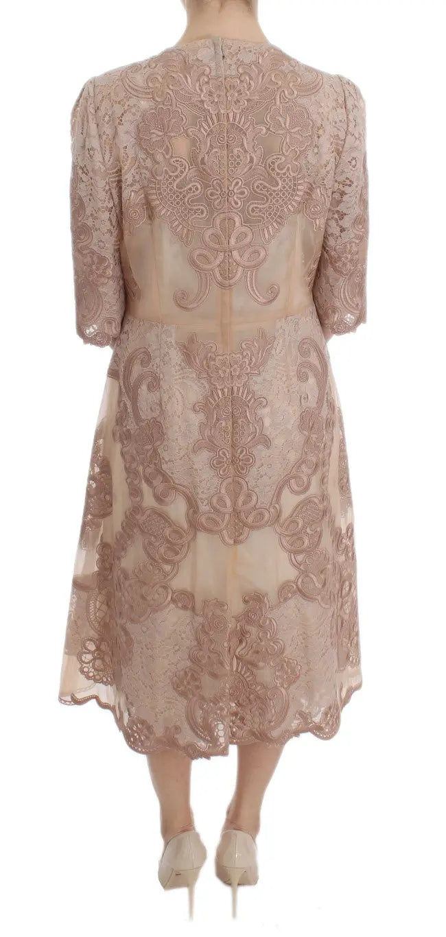 Dolce & Gabbana Elegant Pink Lace Embroidered Shift Dress Dolce & Gabbana