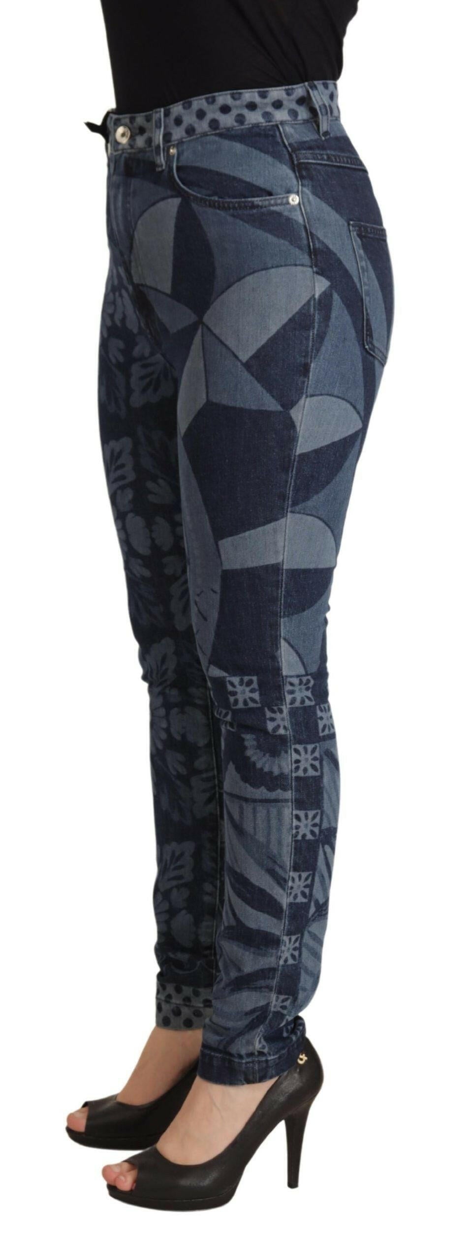 Dolce & Gabbana Blue Floral High Waist Skinny Denim Jeans.