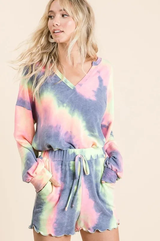 BiBi Tie Dye French Terry Top and Shorts Set.