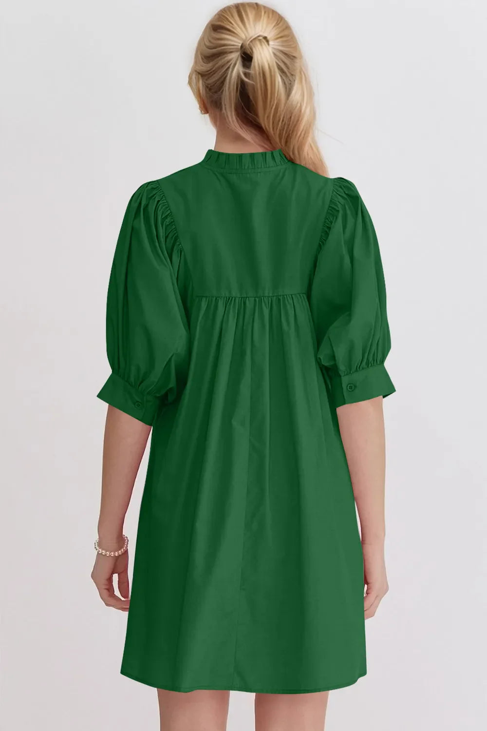 Oh Frill Notched Puff Sleeve Babydoll Mini Dress.