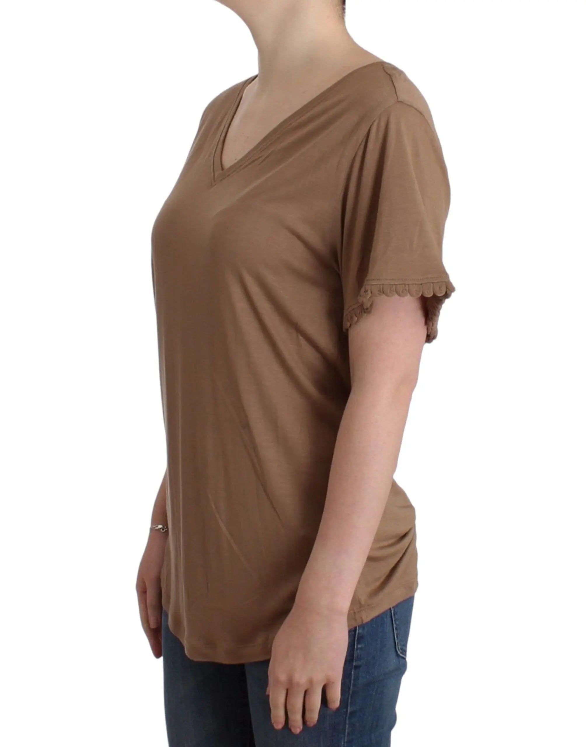 John Galliano Elegant Short-Sleeved Brown Rayon Top John Galliano