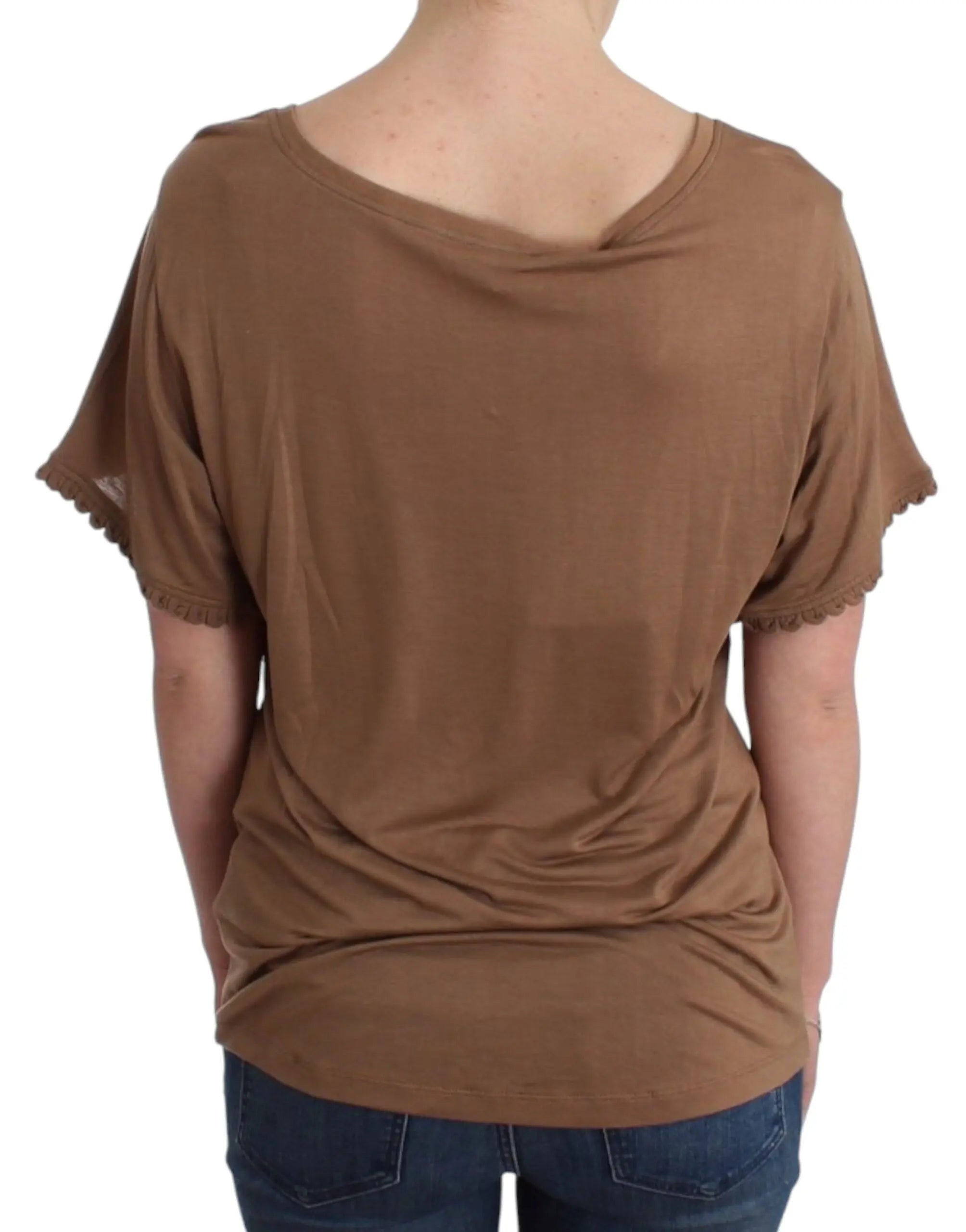John Galliano Elegant Short-Sleeved Brown Rayon Top John Galliano