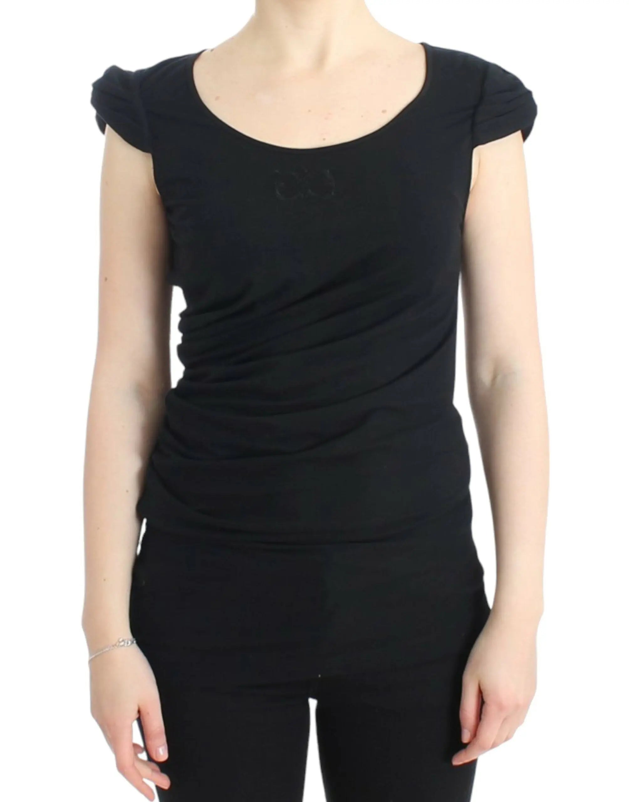 Cavalli Elegant Cap Sleeve Black Top Cavalli